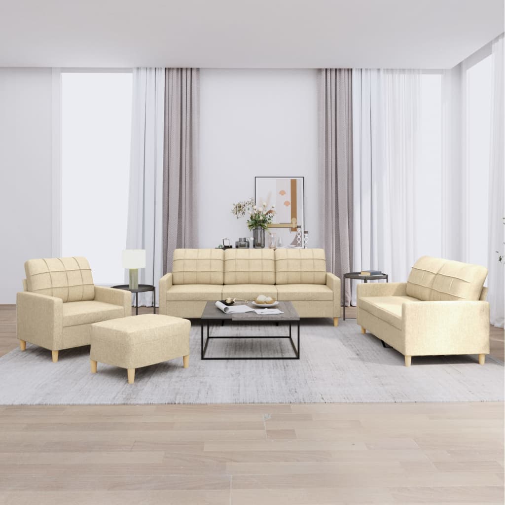 4-dijelni set sofa s jastucima krem od tkanine