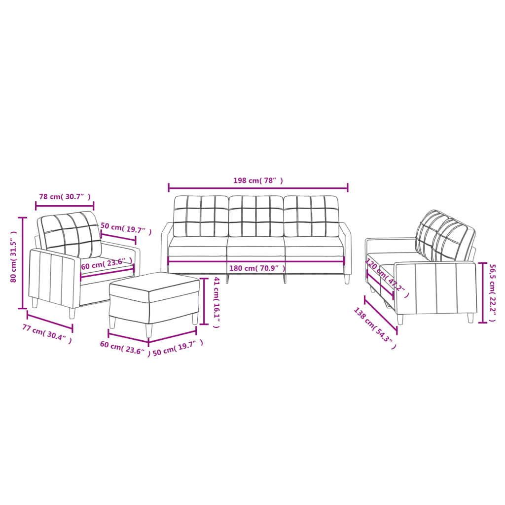 4-dijelni set sofa s jastucima smeđi od tkanine