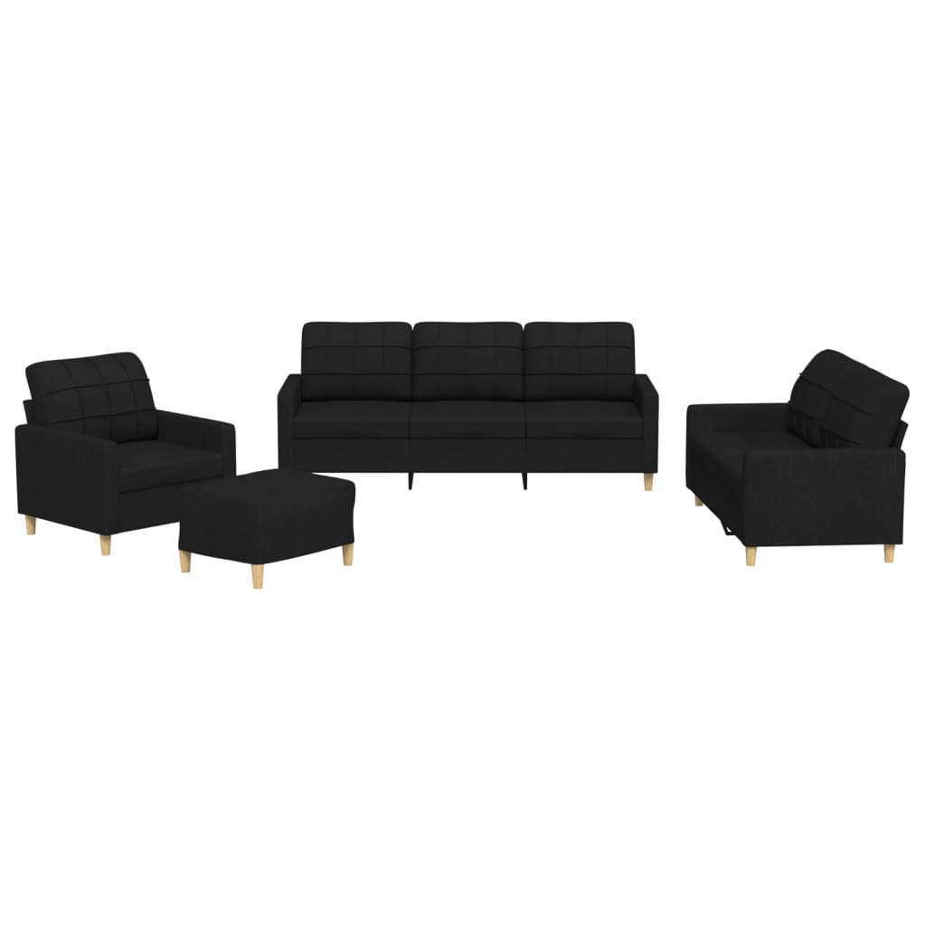 4-dijelni set sofa s jastucima crni od tkanine Crna