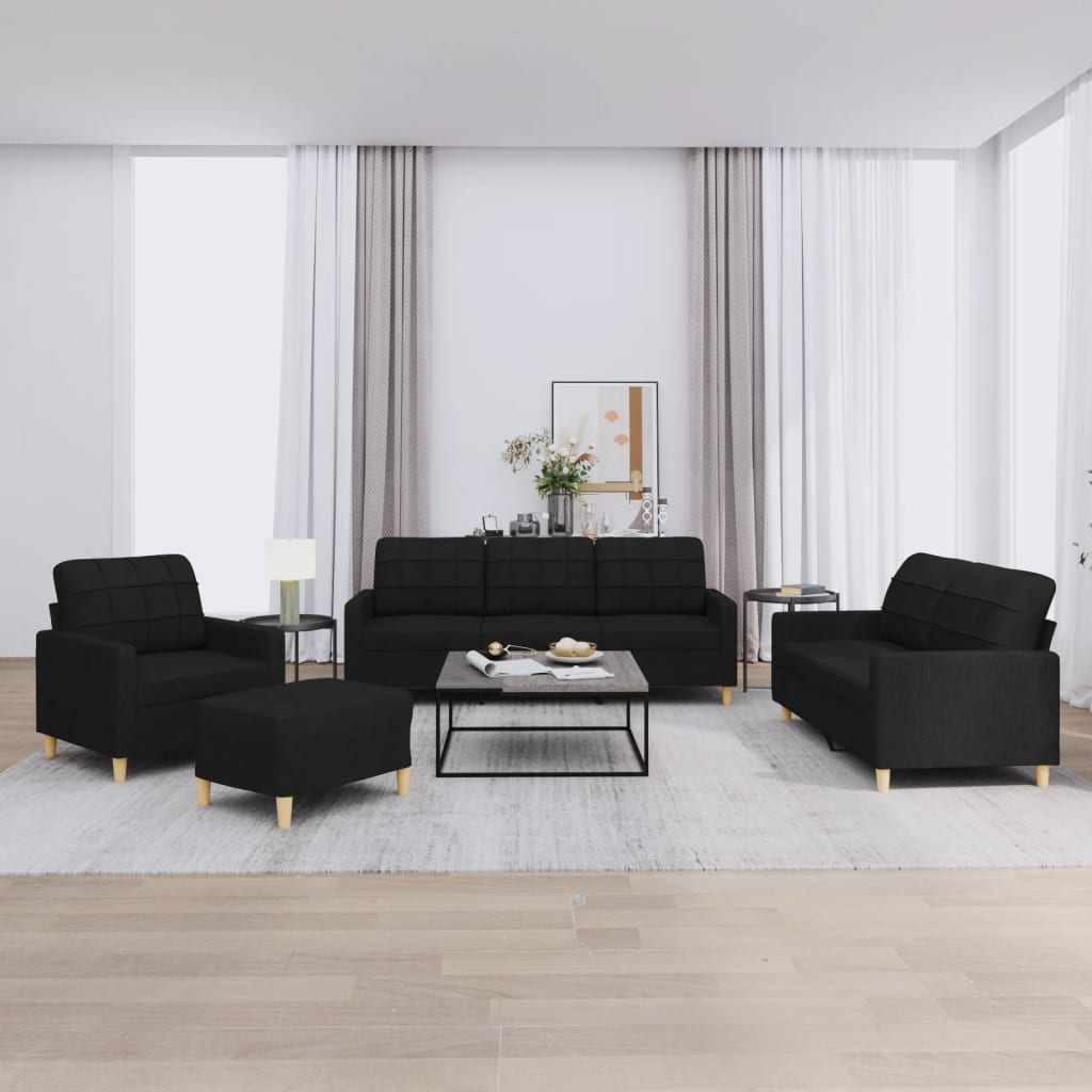 4-dijelni set sofa s jastucima crni od tkanine Crna