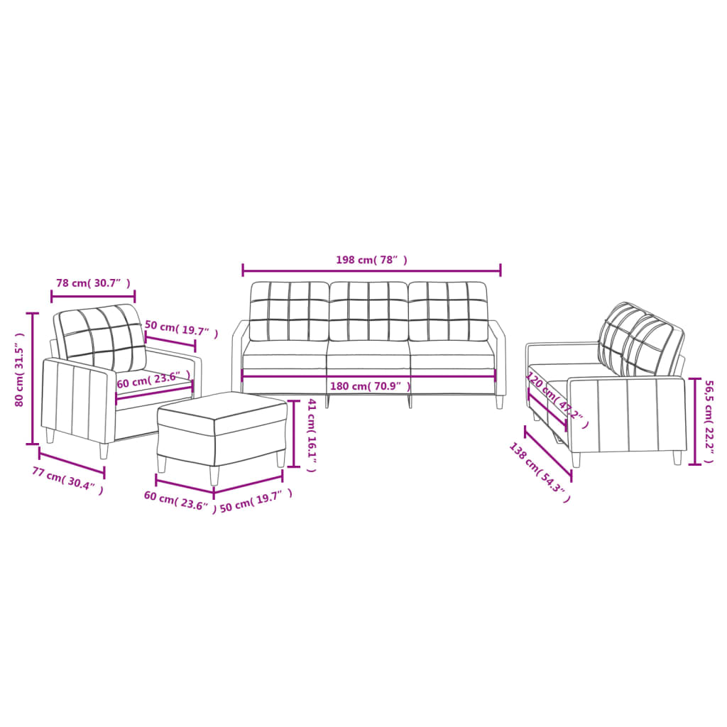 4-dijelni set sofa s jastucima smeđesivi od tkanine