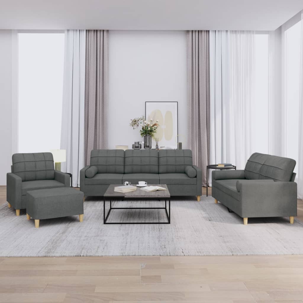 4-dijelni set sofa s jastucima tamnosivi od tkanine