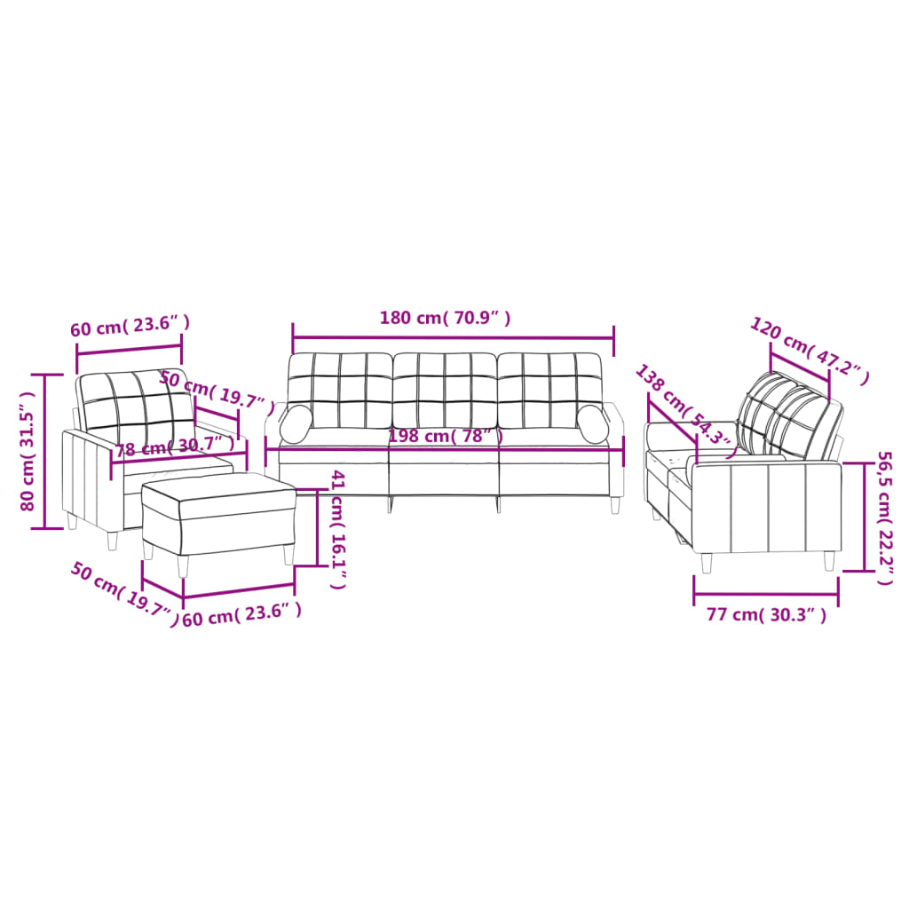 4-dijelni set sofa s jastucima svjetložuti od tkanine