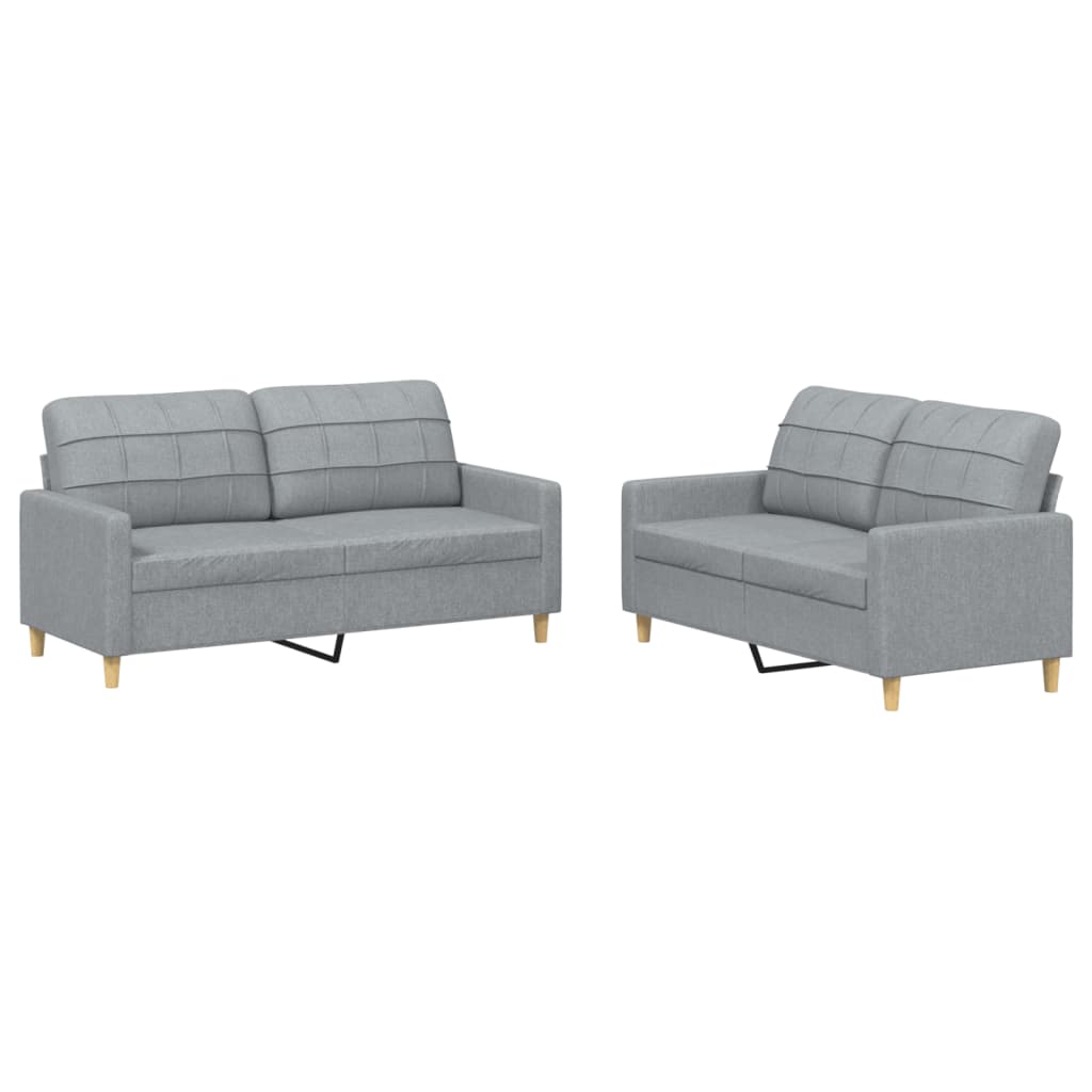 2-dijelni set sofa s jastucima svjetlosivi od tkanine