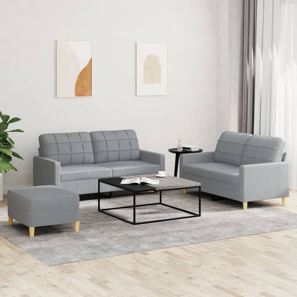 3-dijelni set sofa s jastucima svjetlosivi od tkanine
