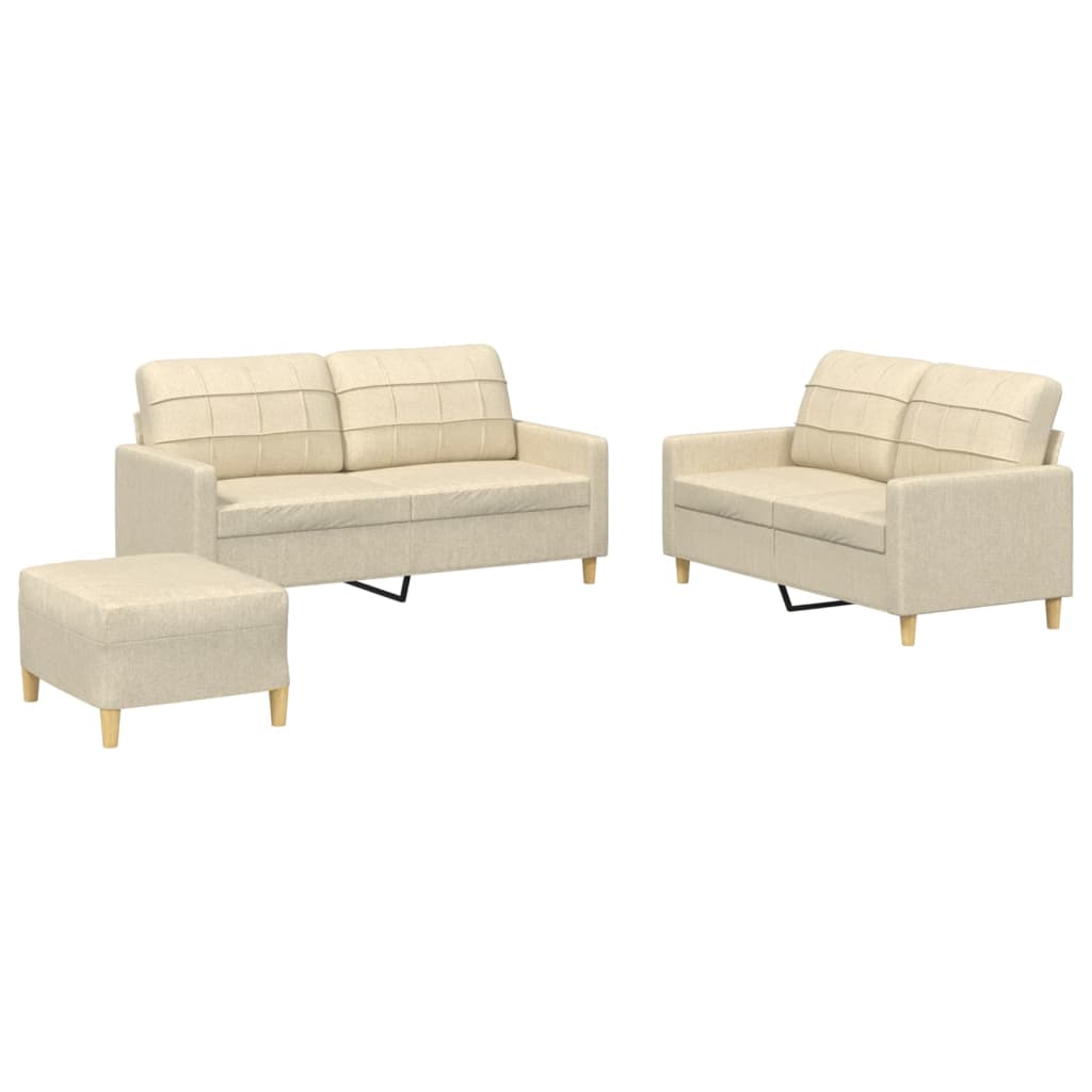 3-dijelni set sofa s jastucima krem od tkanine