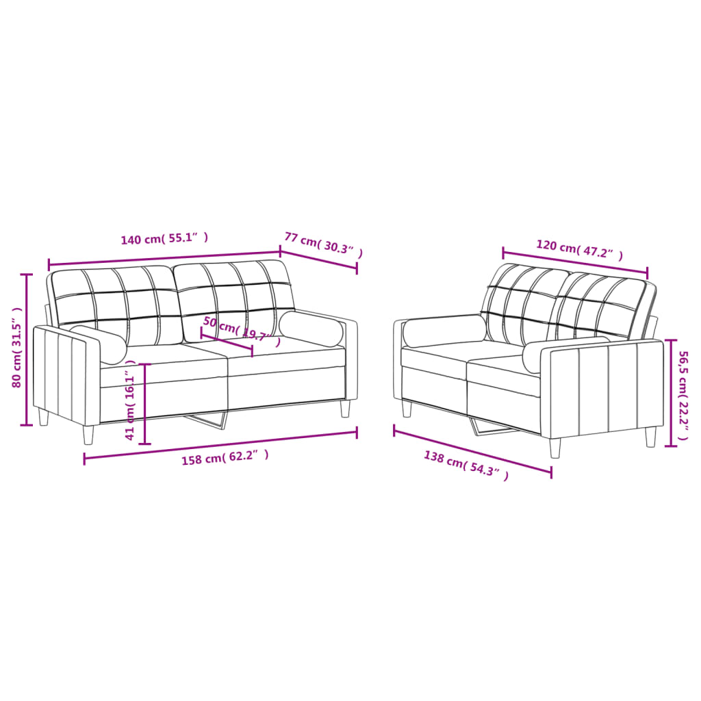 2-dijelni set sofa s jastucima svjetlosivi od tkanine