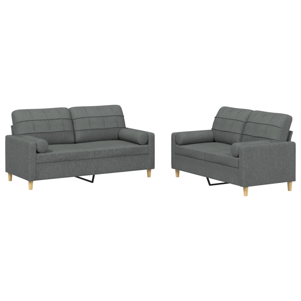 2-dijelni set sofa s jastucima tamnosivi od tkanine