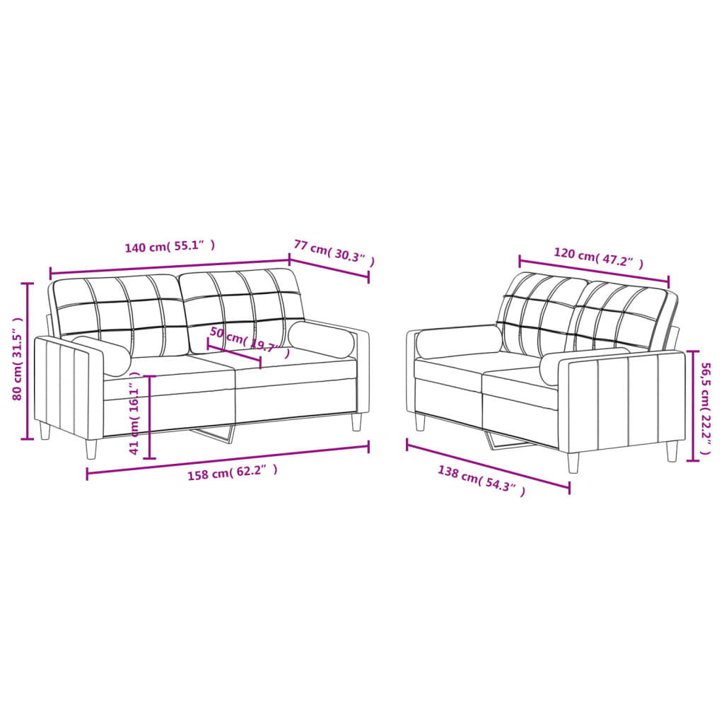 2-dijelni set sofa s jastucima tamnosivi od tkanine