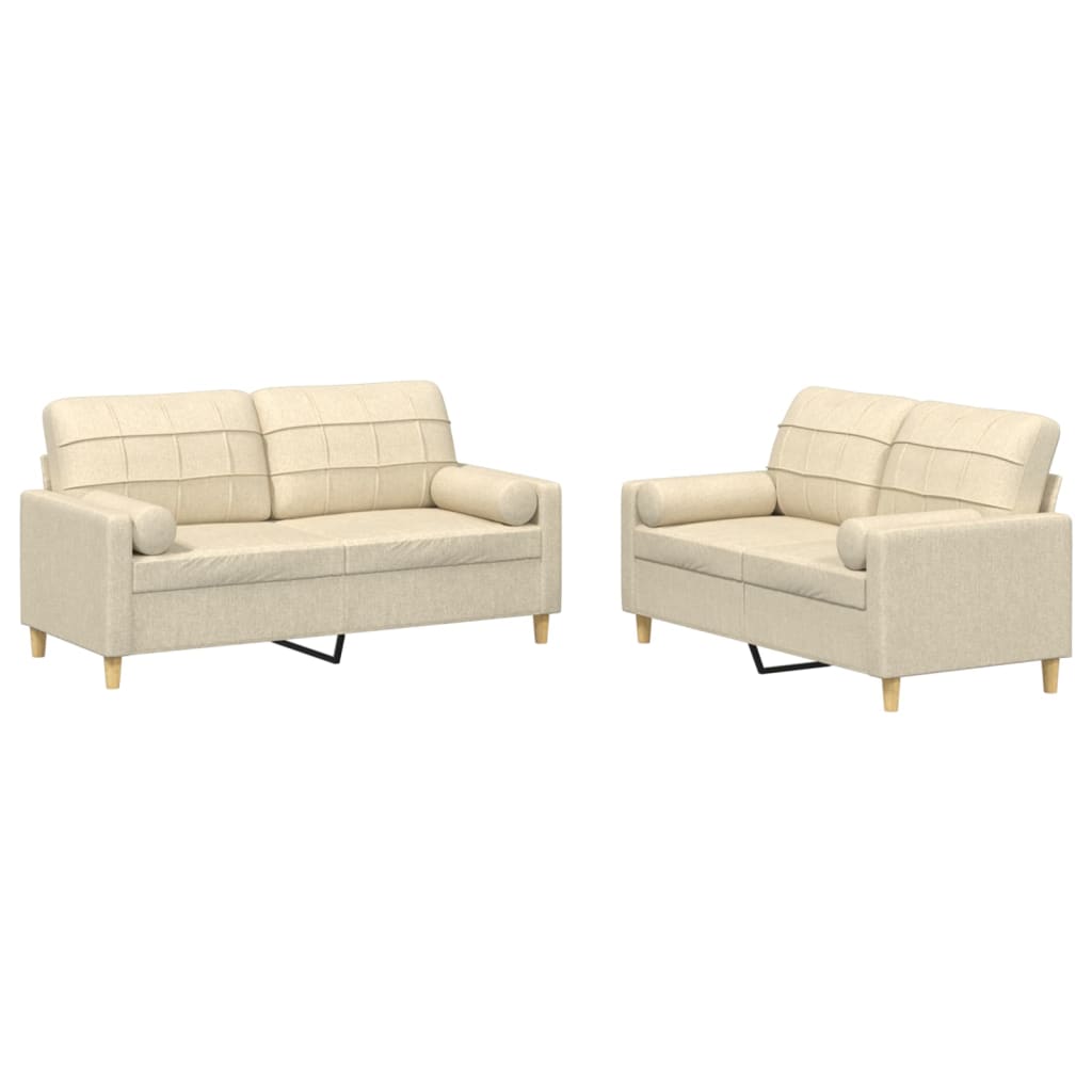 2-dijelni set sofa s jastucima krem od tkanine