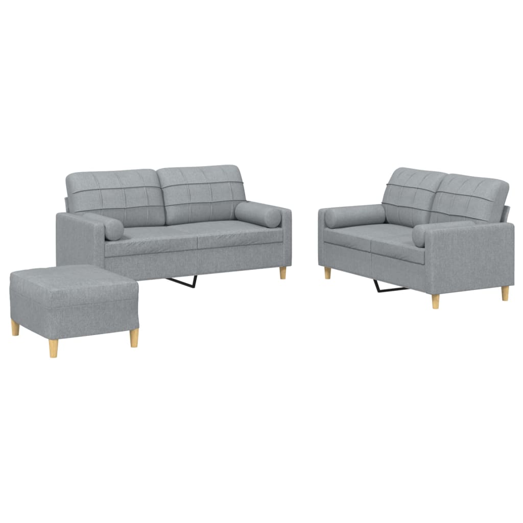 3-dijelni set sofa s jastucima svjetlosivi od tkanine