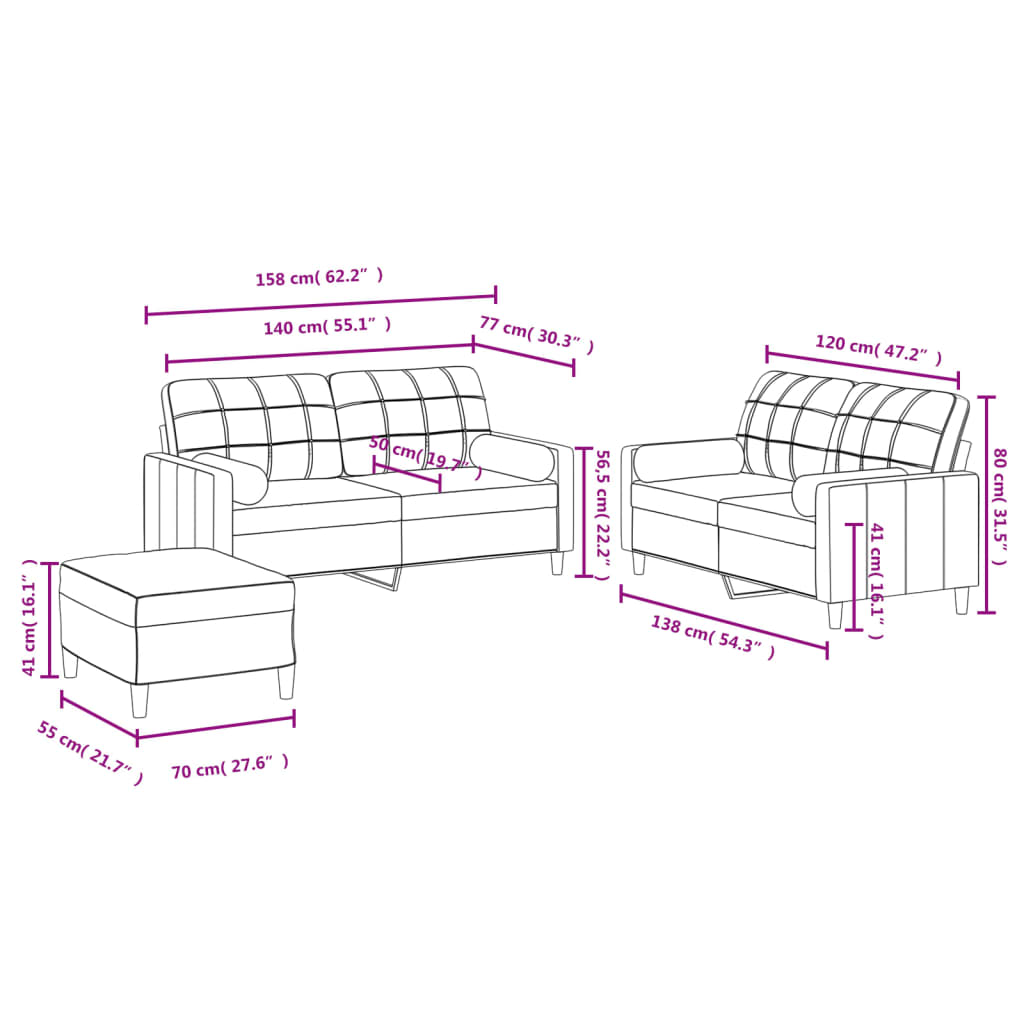 3-dijelni set sofa s jastucima crni od mikrovlakana