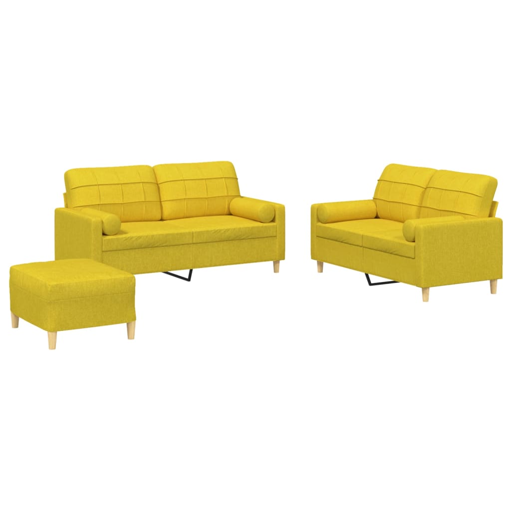 3-dijelni set sofa s jastucima svjetložuti od tkanine