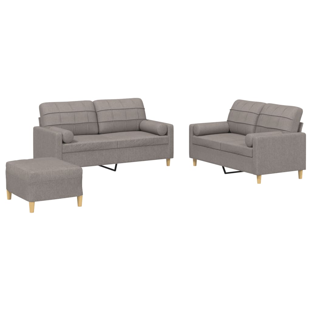 3-dijelni set sofa s jastucima smeđesivi od tkanine