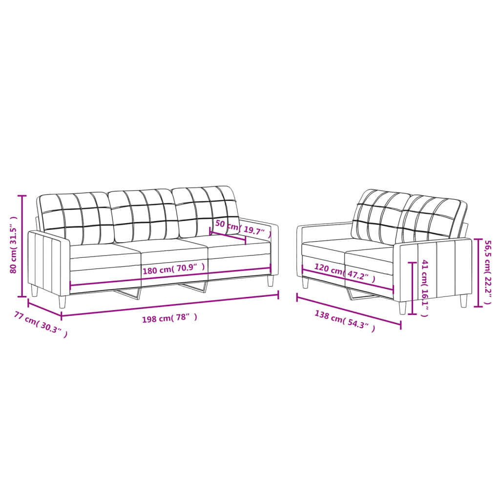 2-dijelni set sofa s jastucima smeđi od tkanine