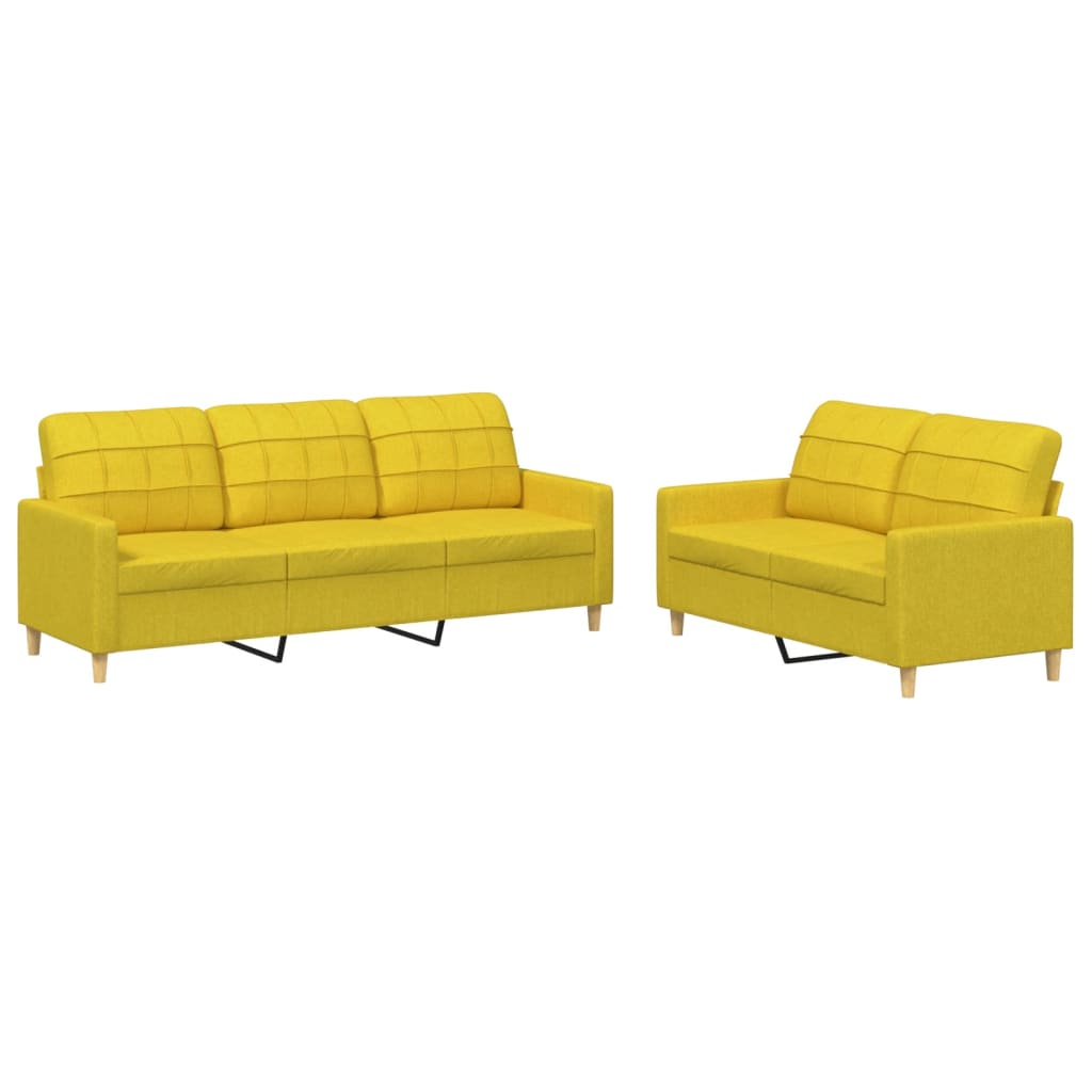 2-dijelni set sofa s jastucima svjetložuti od tkanine Žuta