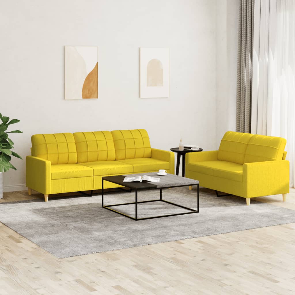 2-dijelni set sofa s jastucima svjetložuti od tkanine Žuta
