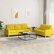 2-dijelni set sofa s jastucima svjetložuti od tkanine Žuta