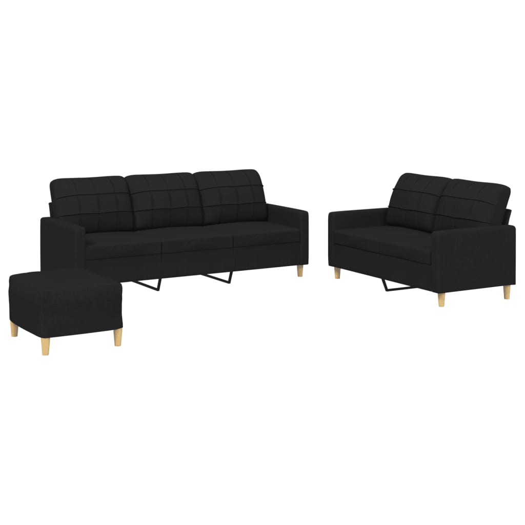 3-dijelni set sofa s jastucima crni od tkanine