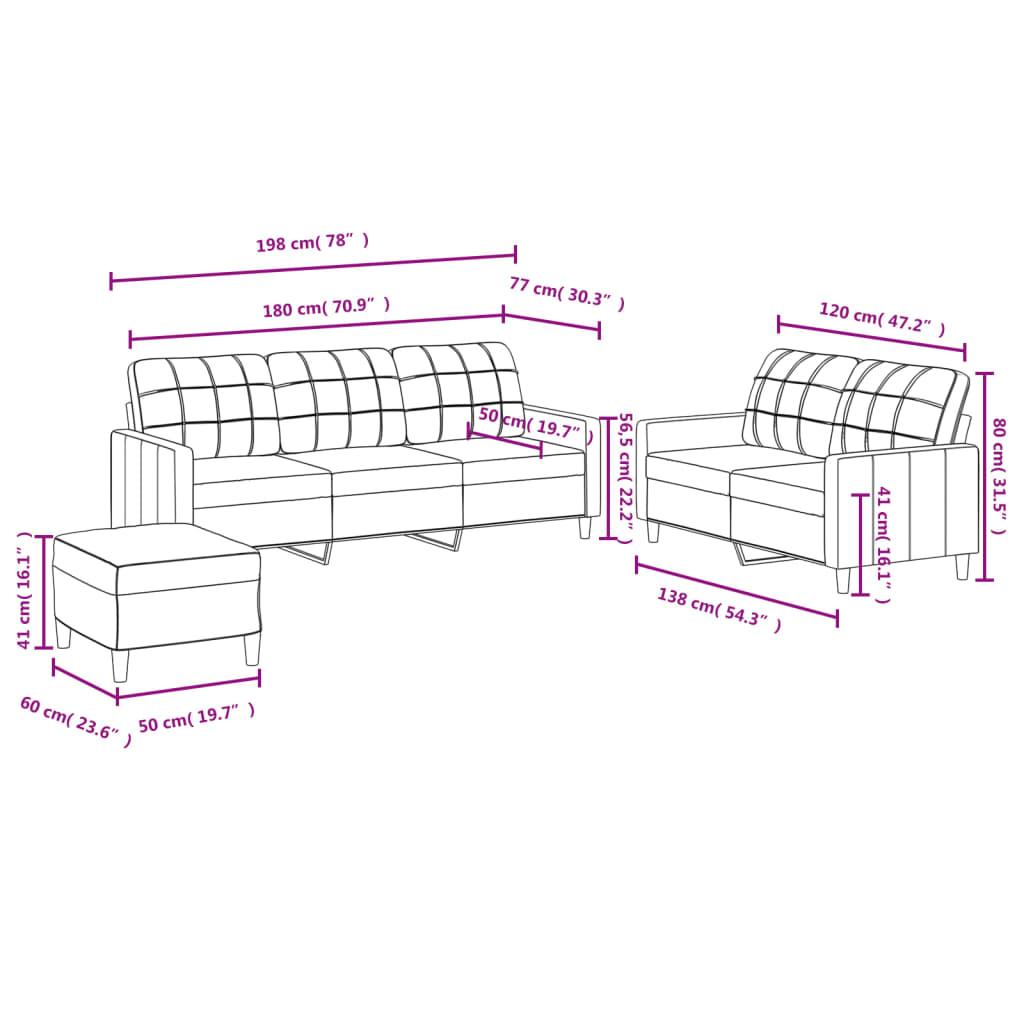 3-dijelni set sofa s jastucima crvena boja vina od tkanine