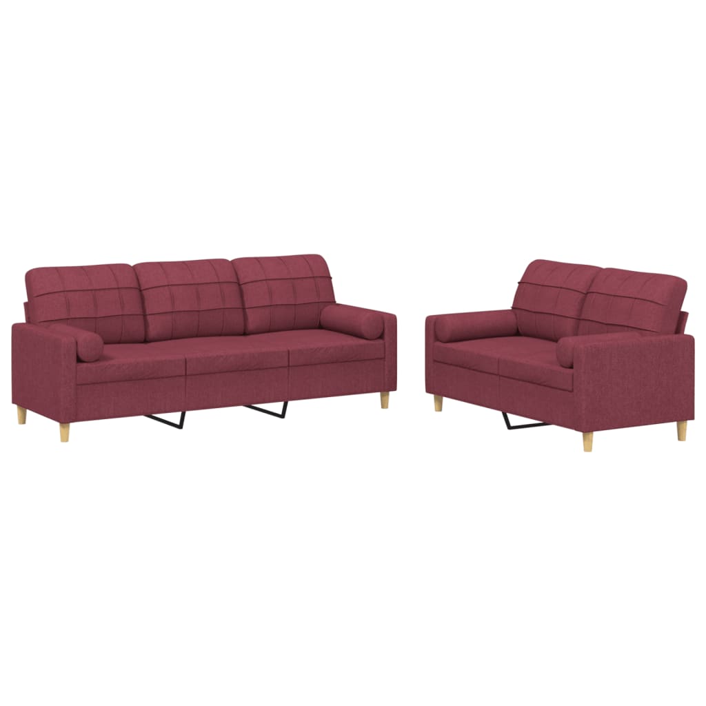 2-dijelni set sofa s jastucima crvena boja vina od tkanine