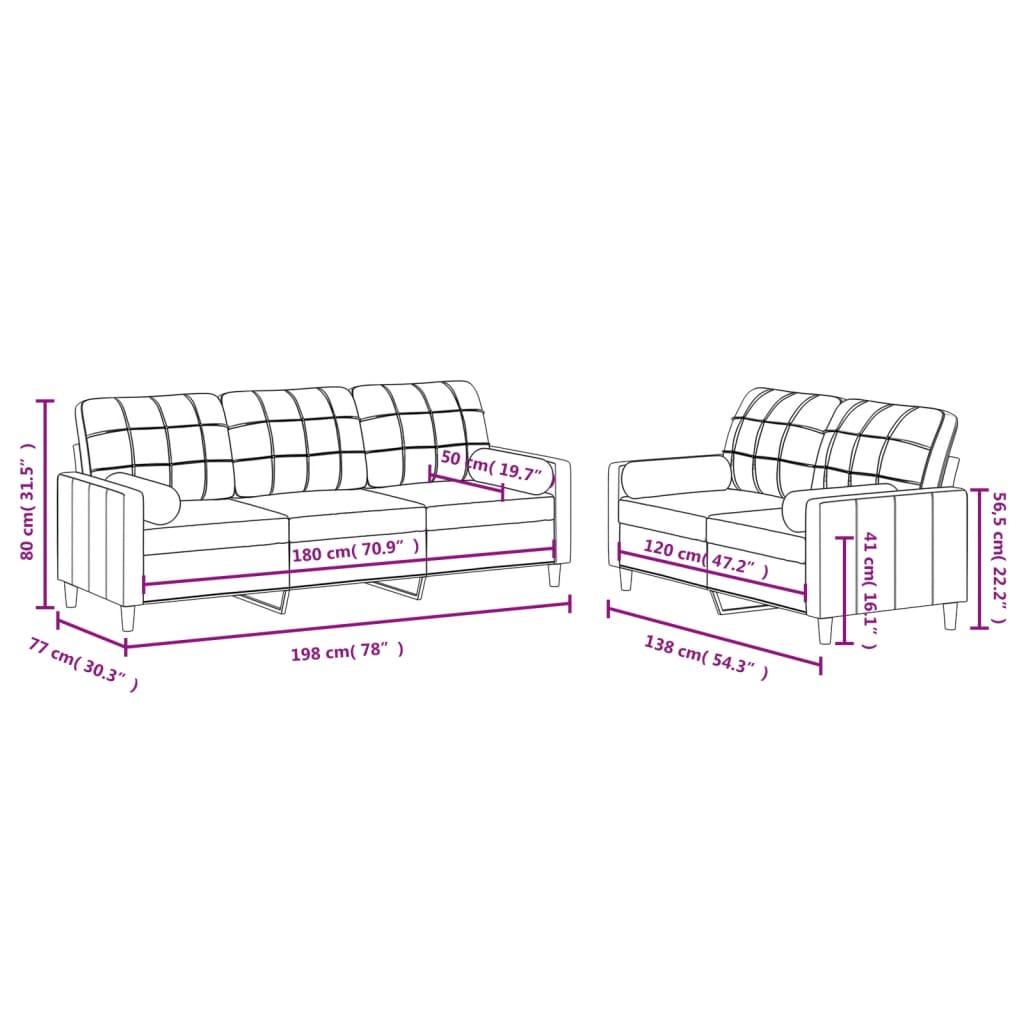 2-dijelni set sofa s jastucima crvena boja vina od tkanine