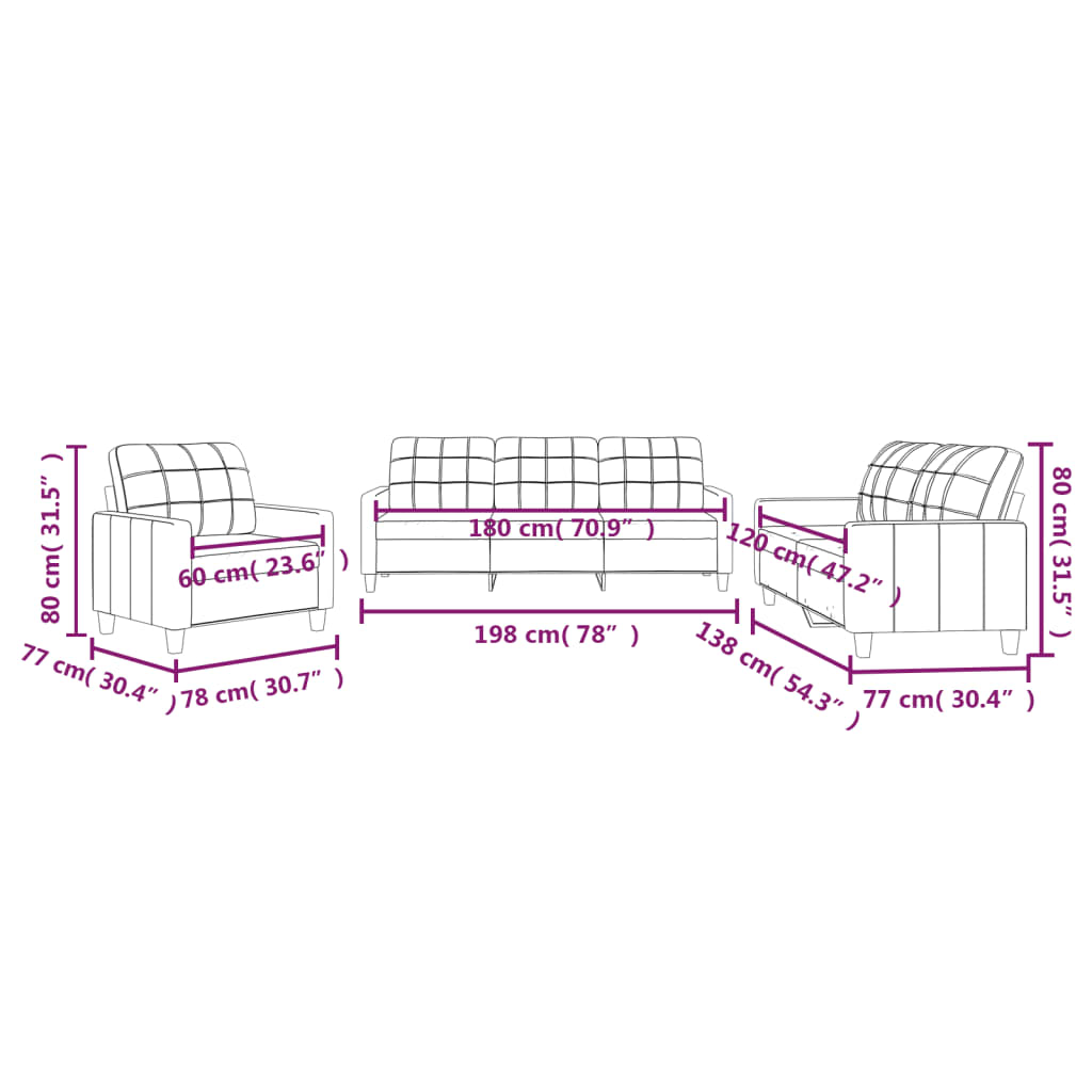 3-dijelni set sofa s jastucima crni od umjetne kože