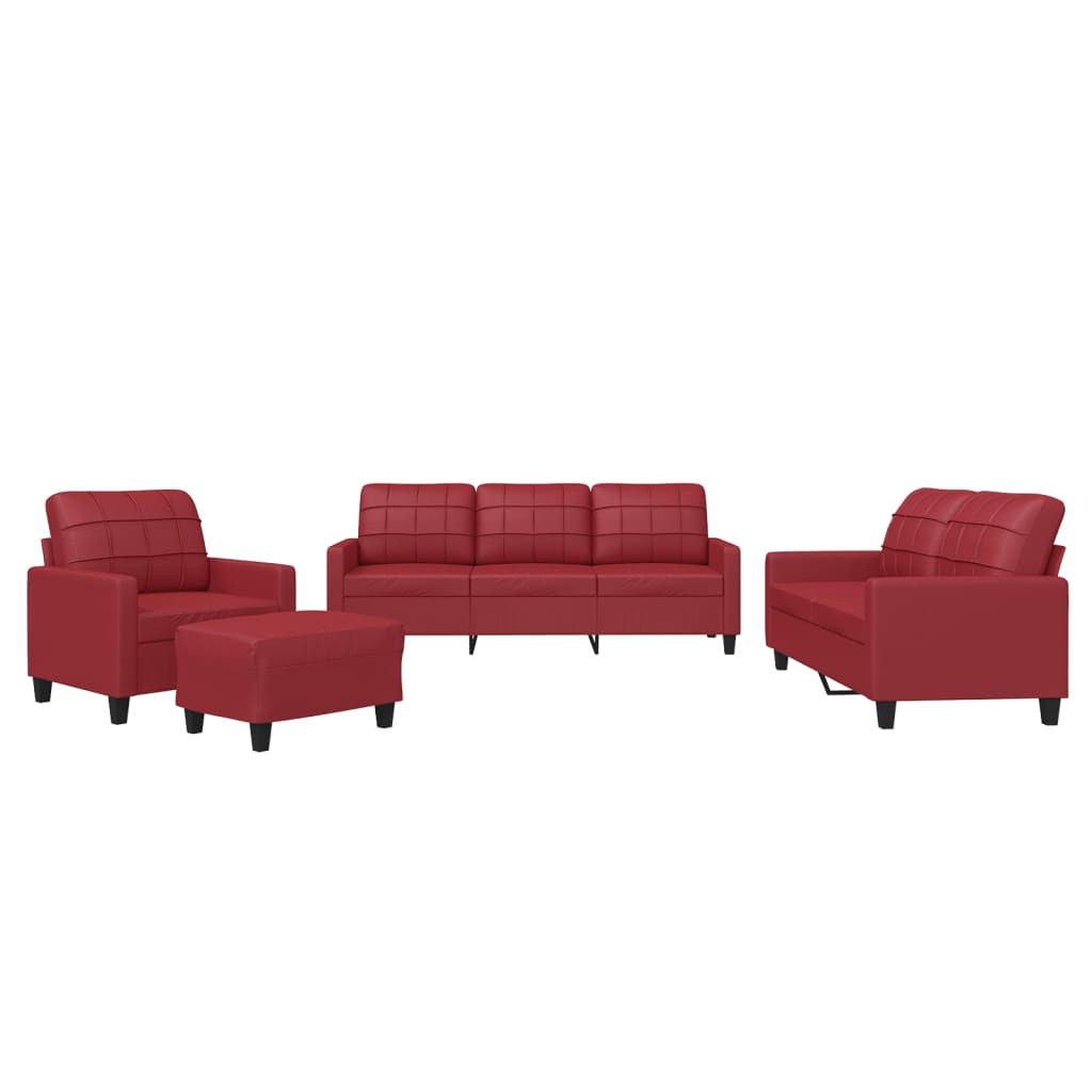 4-dijelni set sofa s jastucima crvena boja vina od umjetne kože