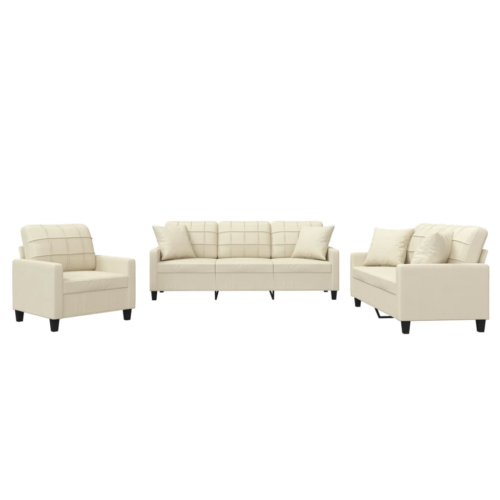 3-dijelni set sofa s jastucima krem od umjetne kože