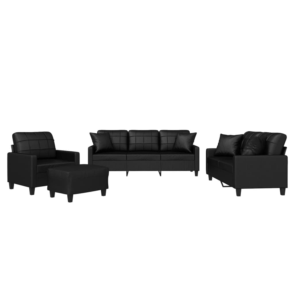 4-dijelni set sofa s jastucima crni od umjetne kože