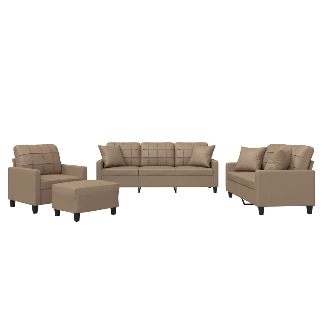4-dijelni set sofa s jastucima boja cappuccina od umjetne kože