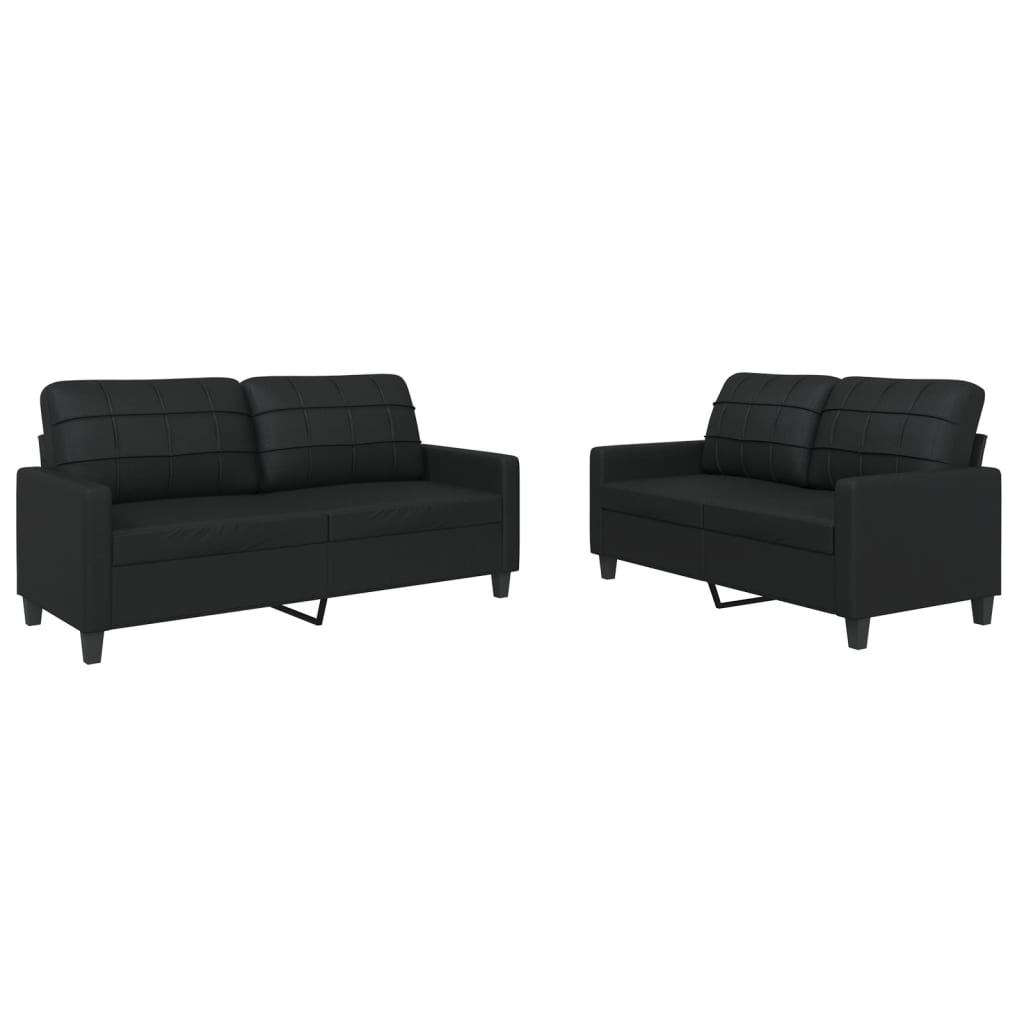 2-dijelni set sofa s jastucima crni od umjetne kože