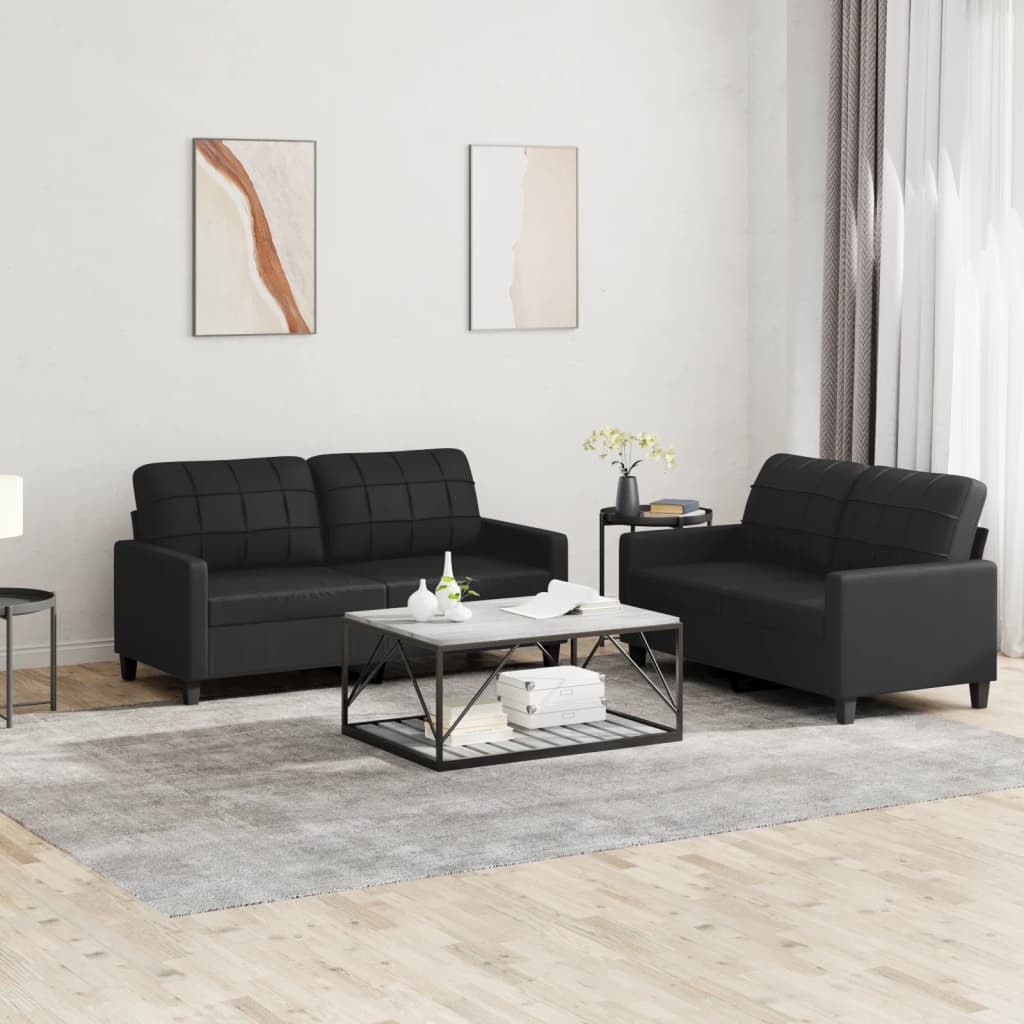 2-dijelni set sofa s jastucima crni od umjetne kože