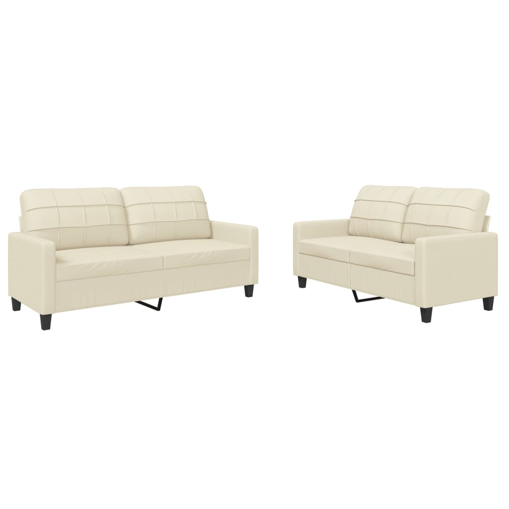 2-dijelni set sofa s jastucima krem od umjetne kože