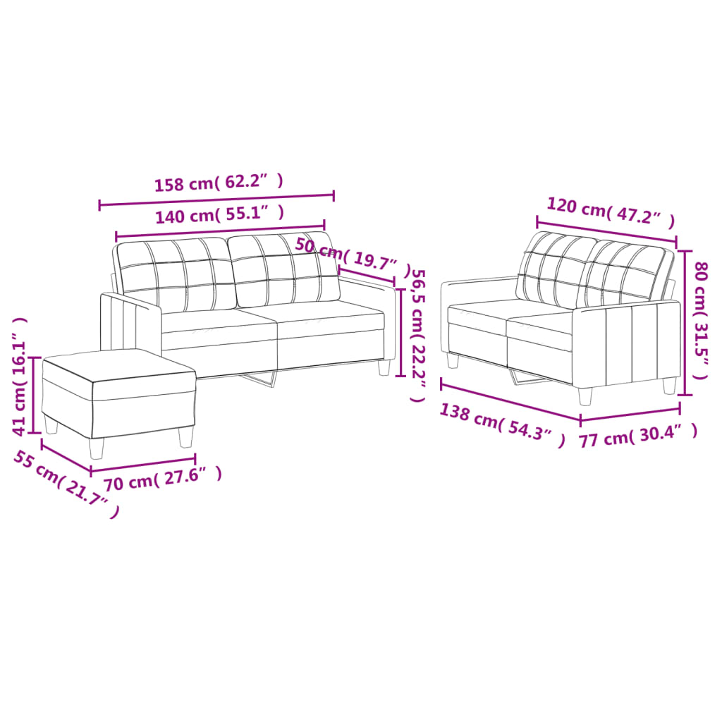3-dijelni set sofa s jastucima sivi od umjetne kože