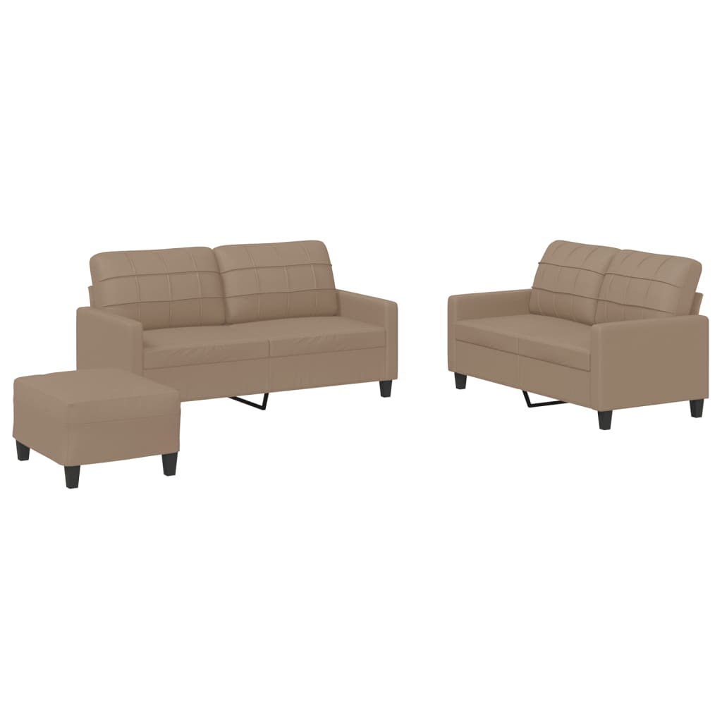 3-dijelni set sofa s jastucima boja cappuccina od umjetne kože