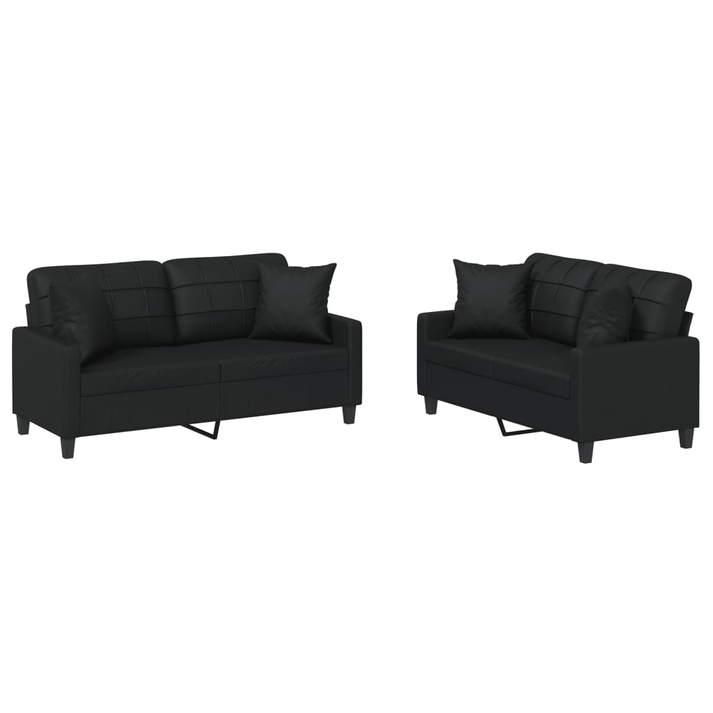 2-dijelni set sofa s jastucima crni od umjetne kože
