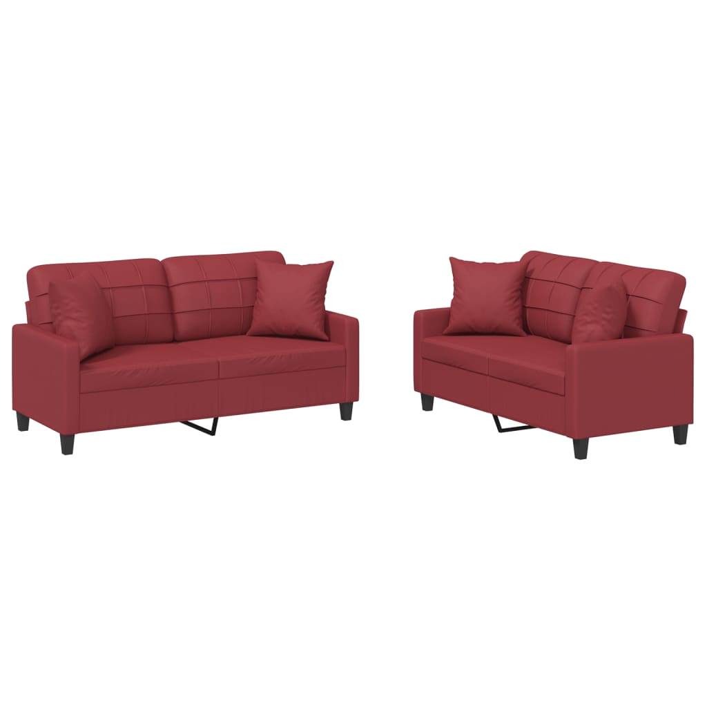 2-dijelni set sofa s jastucima boja vina od umjetne kože