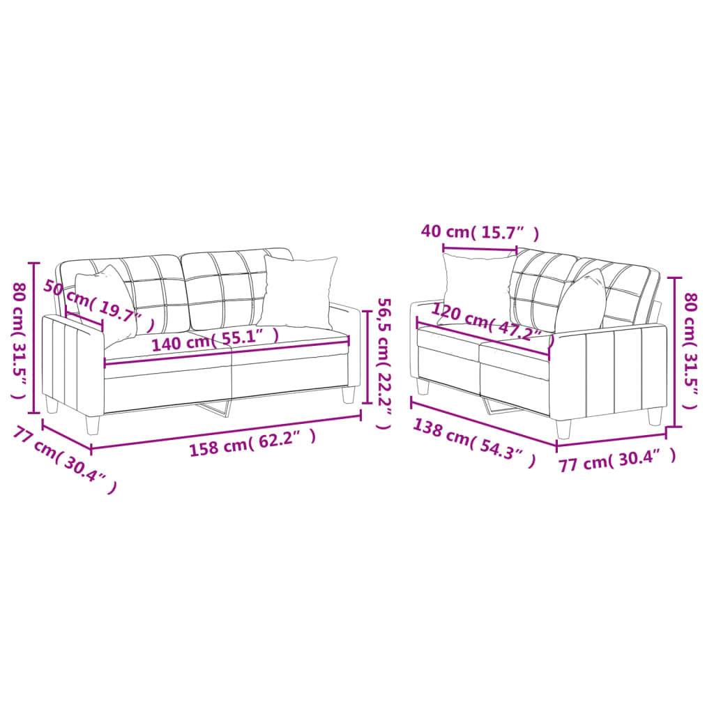 2-dijelni set sofa s jastucima boja vina od umjetne kože