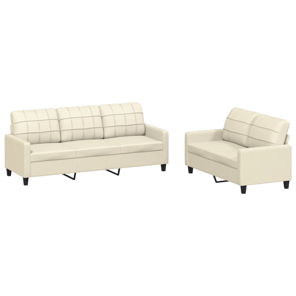 2-dijelni set sofa s jastucima krem od umjetne kože