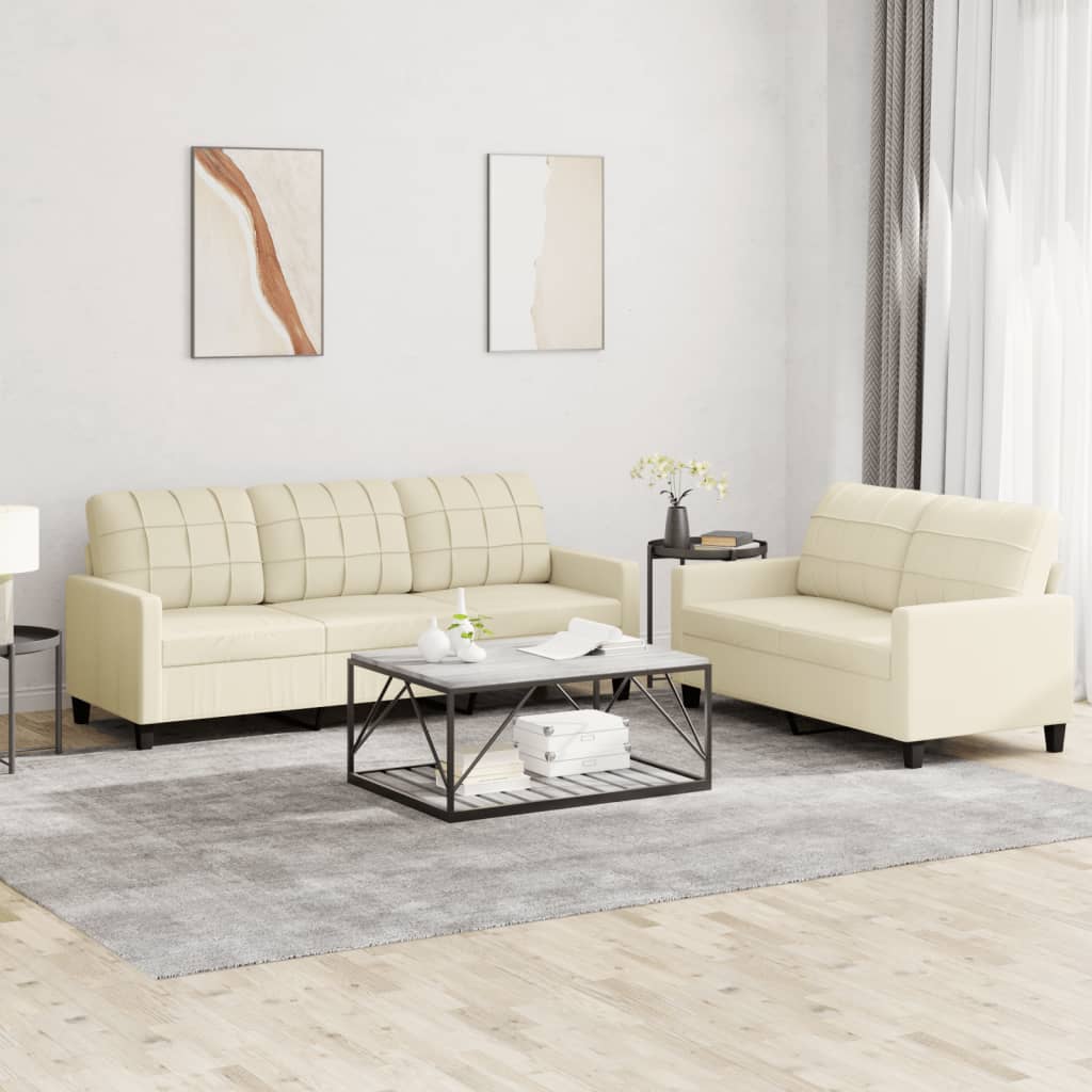 2-dijelni set sofa s jastucima krem od umjetne kože