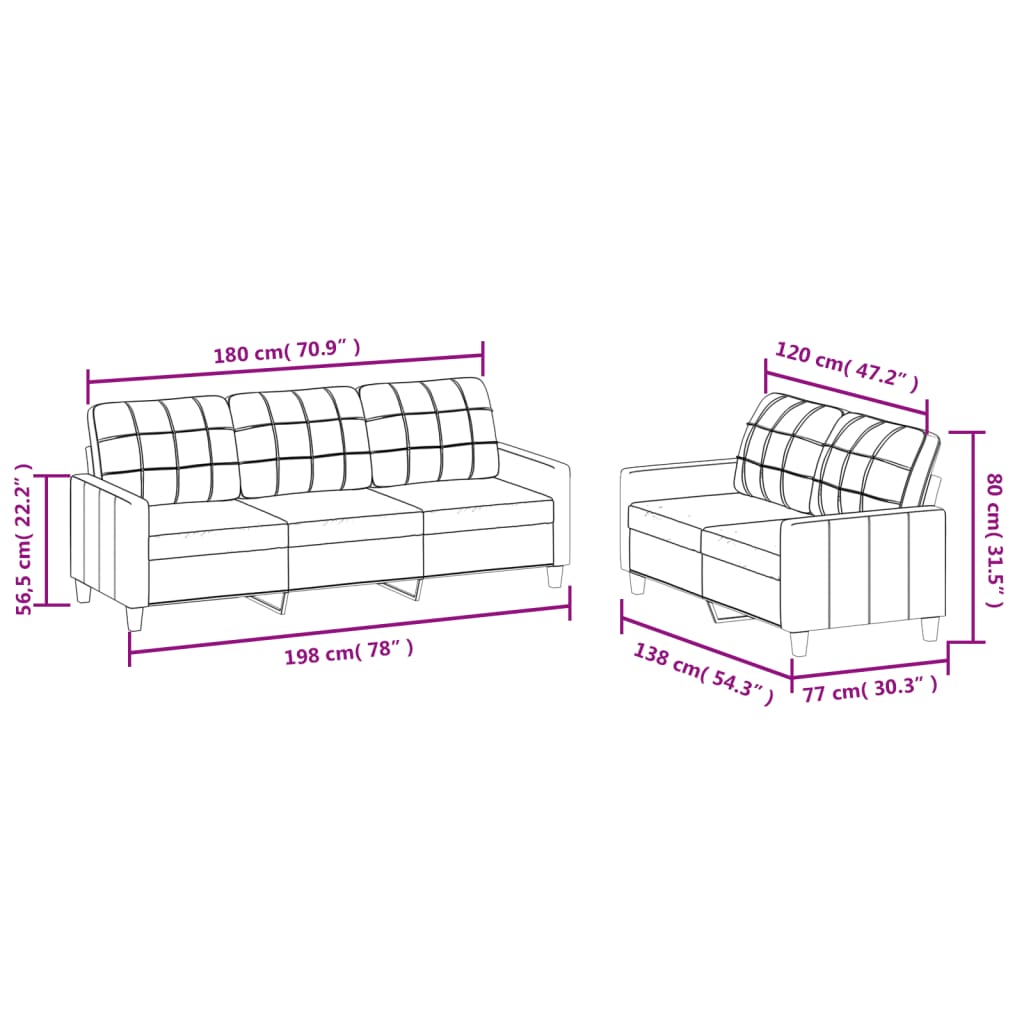 2-dijelni set sofa s jastucima sivi od umjetne kože