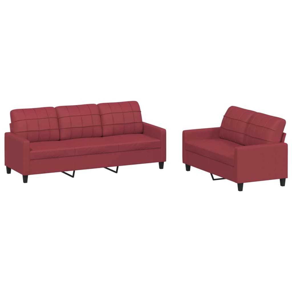 2-dijelni set sofa s jastucima boja vina od umjetne kože