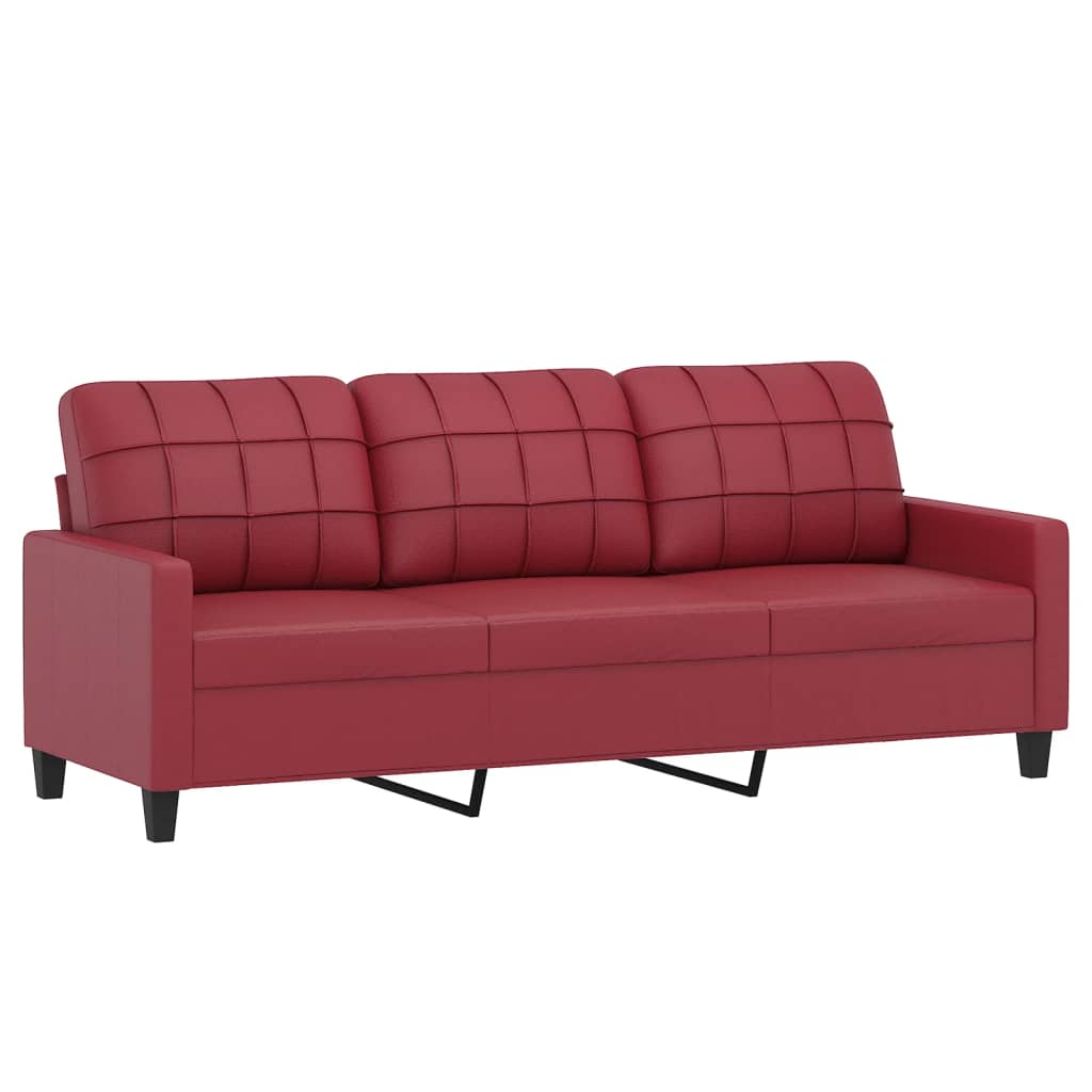 3-dijelni set sofa s jastucima boja vina od umjetne kože