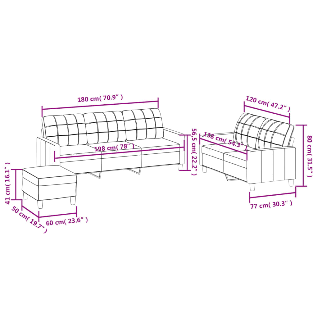 3-dijelni set sofa s jastucima boja vina od umjetne kože