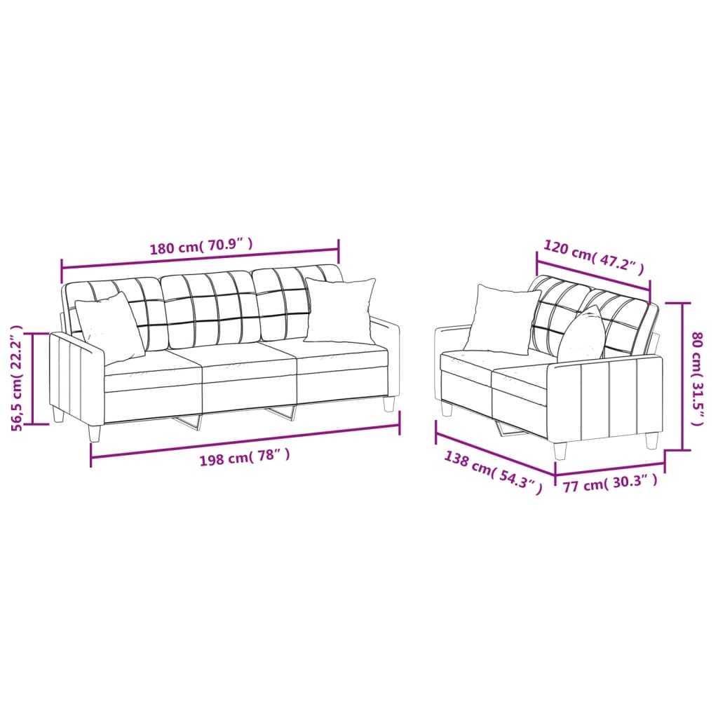 2-dijelni set sofa s jastucima boja vina od umjetne kože