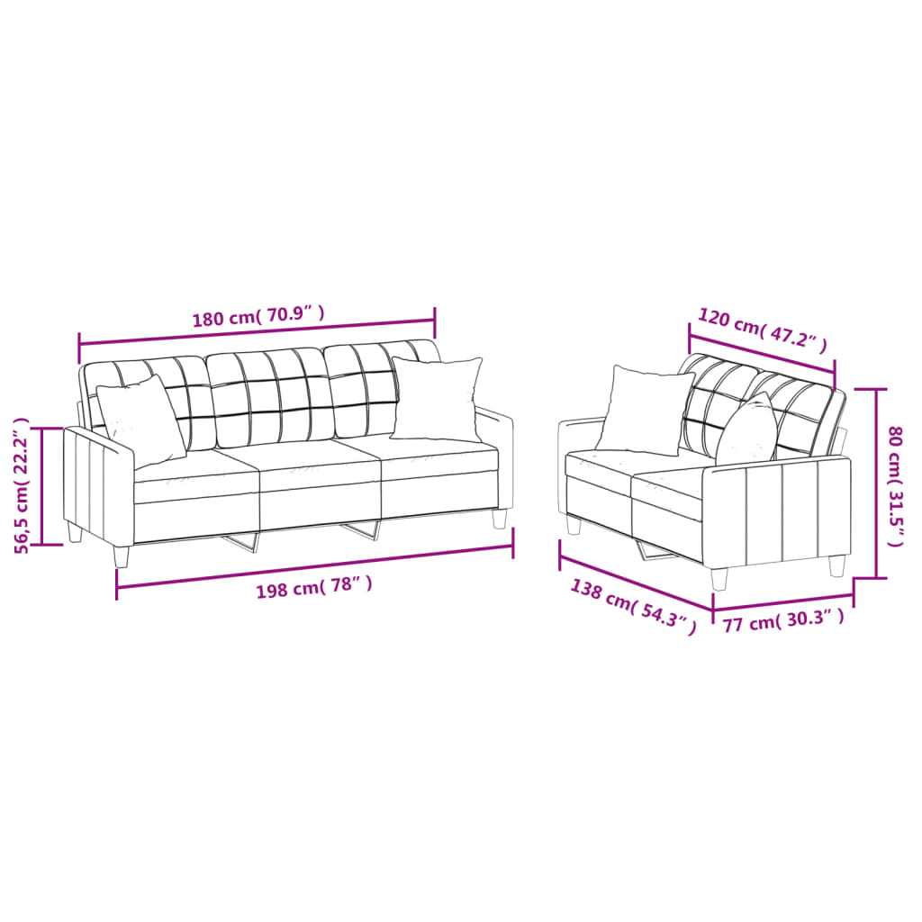 2-dijelni set sofa s jastucima boja cappuccina od umjetne kože