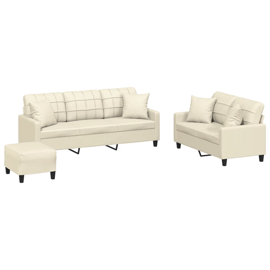 3-dijelni set sofa s jastucima krem od umjetne kože