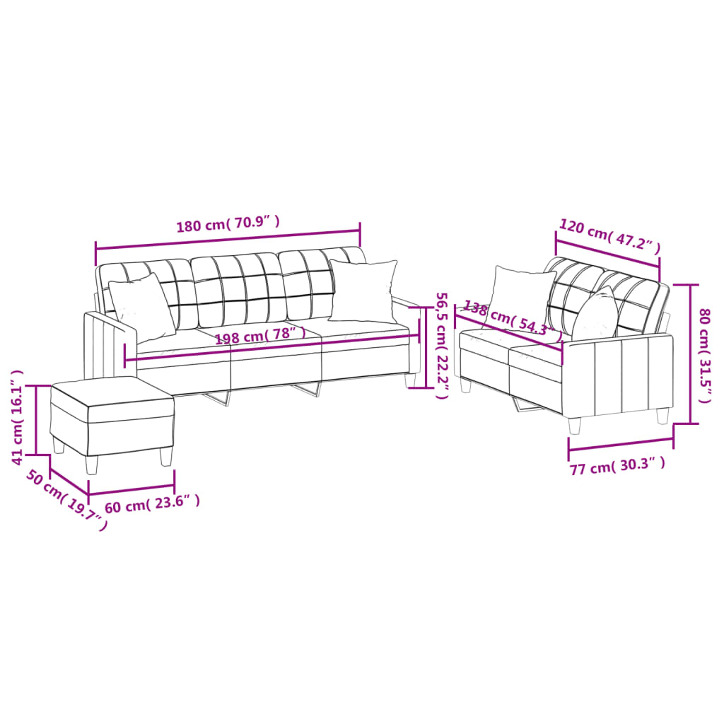 3-dijelni set sofa s jastucima sivi od umjetne kože