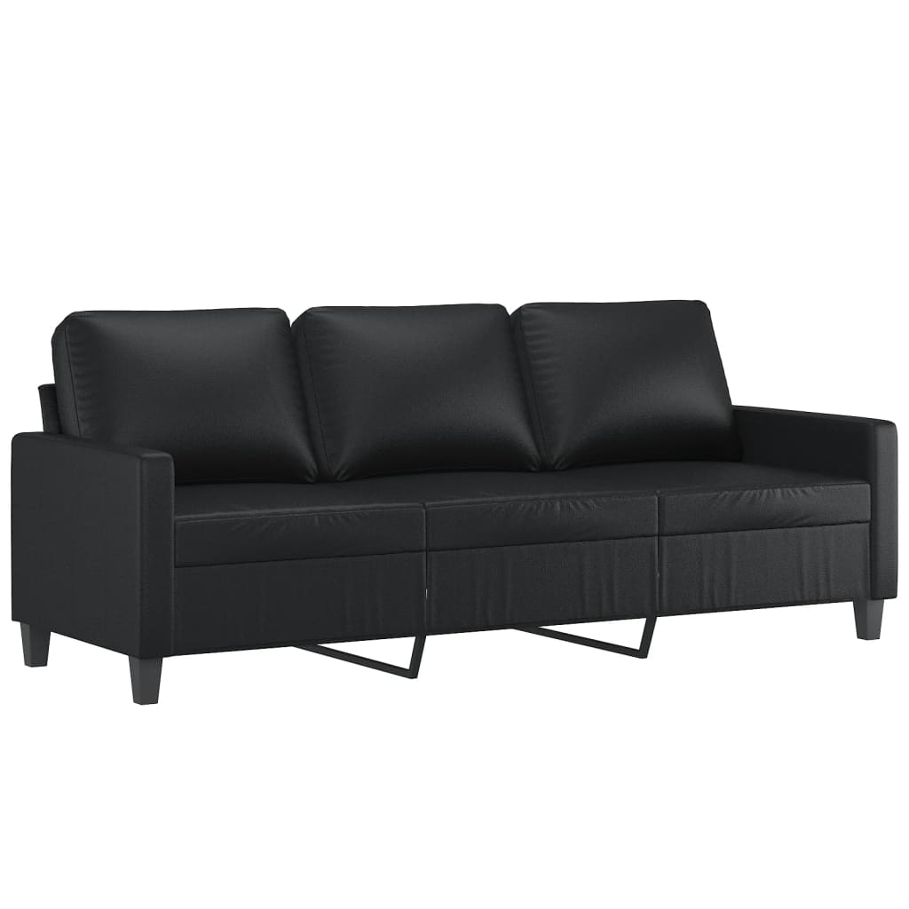 3-dijelni set sofa s jastucima crni od umjetne kože